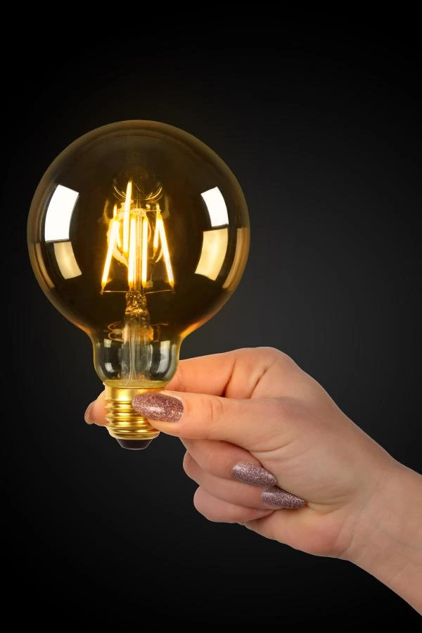 Lucide G95 - Lámpara de filamento - Ø 9,5 cm - LED Regul. - E27 - 1x5W 2700K - Ámbar - ambiente 1